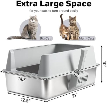 Stainless Steel Litter Box with Lid L to XL,Metal Cat Litter Box