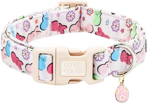 Dog Collars, Easter Colorful Rabbit Print Pet Collar Holiday Cute Durable Adjustable Pendant Gift Collar with Quick Release Plastic Buckle for Large Dogs