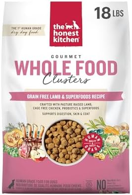 The Honest Kitchen Grain Free Lamb & Superfoods Gourmet Whole Food Clusters, Human Grade Dry Dog Food for Adult Dogs, Vet-Recommended Nutritional Support for Skin, Coat & Digestion, 18 lb Bag