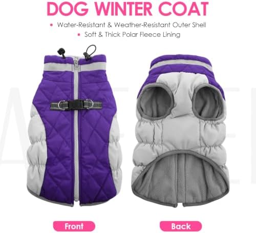 AOFITEE Dog Coat Warm Fleece Dog Winter Coat with Harness for Large Dogs