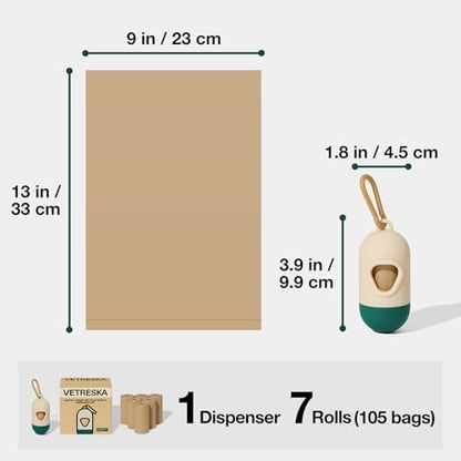 VETRESKA Dog Poop Bags Dispenser with 105 Bags, Leak Proof and Extra Thick
