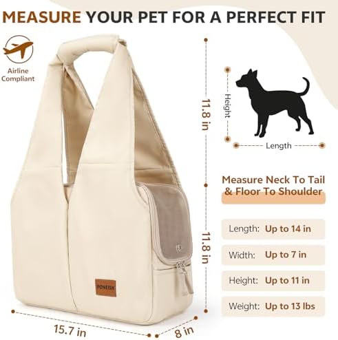 Dog Purse Carrier for Small Dogs and Cats, Soft-Sided Pet Tote Bag with 6 Large Pockets, Collapsible Travel Puppy Carrier, Fits Pets up to 13 lbs (Beige, 15.7" L x 8" W x 11.8" H)