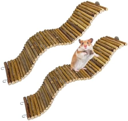 2-Pack Rat Bendy Long Suspension Bridges 15.7 x 3.9 Inch Hamster Climbing Ladder Flexible Hamster Wooden Bridge for Mouse Rat