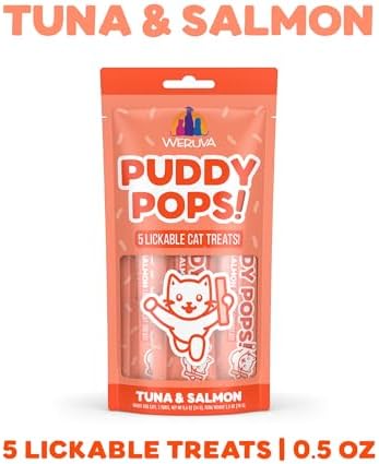 Weruva Puddy Pops, Tuna and Salmon Lickable Cat Treats, 0.5oz Tube, Pack of 5