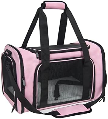Soft Sided Carrier for Small Medium Cats Dogs,TSA Airline Approved Collapsible Travel Pet Carrier Medium Pink