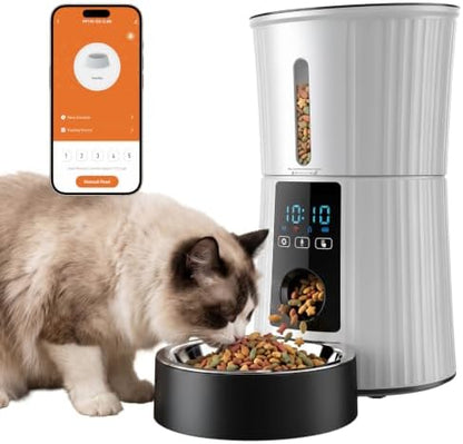 DUMOS 4L Automatic Cat Feeder, Dog Food Dispenser with APP Control, White