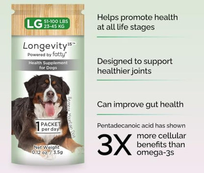 Yummy Combs Longevity15 – C15:0 – Fatty Acid Health Supplement for Dogs – Healthy Pet Supplies – for Extra Large Dogs, 1 Pack