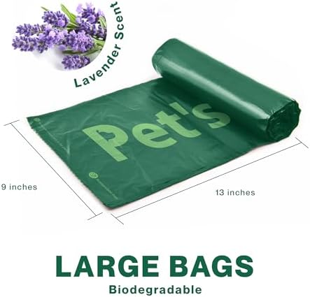 Generic Dog Poop Bags Rolls: Biodegradable with Lavender Scent, 270 Count, Includes Dispenser, Leak-Proof, for Small and Large Dogs, Forest green