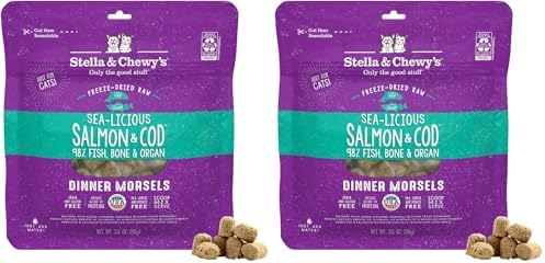 Stella & Chewy's Freeze-Dried Raw Cat Dinner Morsels - Premium Salmon & Cod Recipe with 98% Wild-Caught Fish & Organs - Natural Grain-Free Cat & Kitten Food - Made in USA - 3.5 oz (Pack of 2)