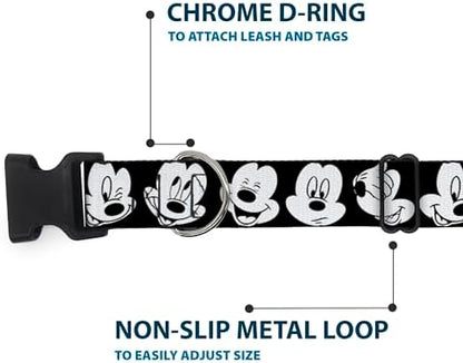 Buckle-Down Plastic Clip Collar - Mickey Mouse Expressions CLOSE-UP Black/White - 1" Wide - Fits 9-15" Neck - Small