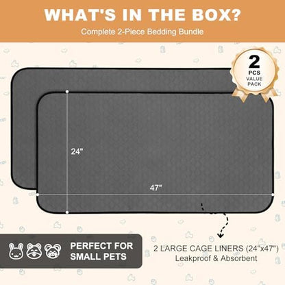 2 Pack Guinea Pig Cage Liners, Washable Guinea Pig Pee Pads Waterproof Reusable & Anti Slip Guinea Pig Bedding Fast and Super Absorbent Pee Pad Tarp Bottom for Small Animals (Dark Grey 24" X 47")