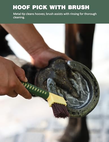 Horse Grooming Kit, 9 Piece Grooming Brush Set with Silicone Curry Comb for Bathing & Shedding Pasture Glow