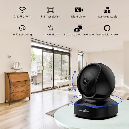wansview Security Camera, IP Camera Dual Band 5G & 2.4G Wi-Fi, Q5 5MP Black