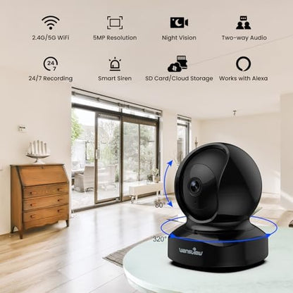 wansview Security Camera, IP Camera Dual Band 5G & 2.4G Wi-Fi, Q5 5MP Black