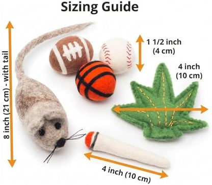 Glaciart One Felt Cat Toys Set (6pc) – Handmade Wool Catnip Toys for Indoor Cats | Eco-Friendly Natural Wool Balls, Mouse & Joint Toys | Durable Cat Enrichment Toys for Exercise & Play
