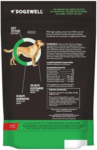 DOGSWELL Hip & Joint Soft & Chewy Dog Treats, Bacon, 14 oz. Pouch