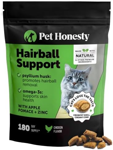 Cat Hairball Support Crunchy & Creamy Chews, Hairball Remedy Cat Treats, Furball Treatment, Supports Skin & Coat, Digestion, Vitamins & Hairball Medicine, Chicken (180-Day Supply)