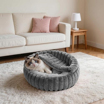 Cat Beds for Indoor Cats, 2 in 1 Cat Cave Bed Kitten Bed for Small Pets, Small Dog Bed with Cover, Pet Bed for Puppy and Kitten with Anti-Slip Bottom-Dark Gray-20 inches
