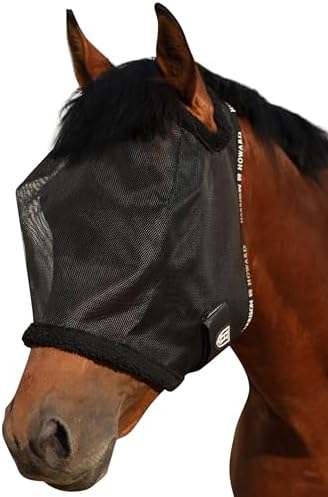 Harrison Howard All Round Mesh Horse Fly Mask UV Protective with Fleece Padded Edging Black S
