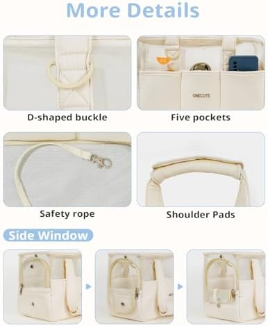 ONECUTE Dog Purse Carrier for Small Dogs Rabbit cat with Large Pockets, Cotton Bag, Dog Carrier Soft Sided, Collapsible Travel Puppy Carrier (Beige Breathable, 17.0" L x 7.5" W x 12.0" H)