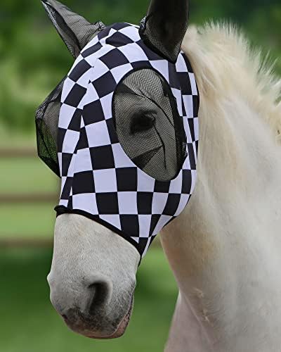 Harrison Howard Super Comfort Stretchy Fly Mask Large Eye Space with UV Protection Soft on Skin with Breathability Checker Board XL
