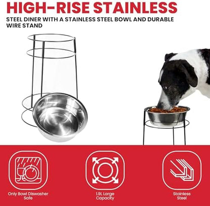 SPOT Hi Rise Single Diner Elevated Dog Feeder, 2qt Stainless Steel Bowl, Durable Wire Stand, Hygienic, Easy to Clean, Promotes Proper Posture for Tall Pets, Ideal for Medium and Large Breeds, 14.25in