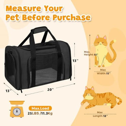 Large Cat Carrier Soft Up to 28 Lbs, Breathable Pet Bag with Steel Frame