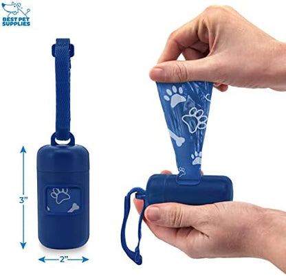 Best Pet Supplies Dog Poop Bag Holder Leash Attachment with Reusable Dispenser for Travel, Walking, Park, and Outdoor Use, Durable with Clip-On - Royal Blue, Pack of 2, Plastic Dispenser w/30 Bags