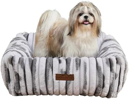 Modern Threads Ribbed Plush Two-Tone Cuddler Dog Bed, Ultra-Soft Faux Rabbit Fur, Supportive Bolstered Sides, Removable Washable Cover, Bed for Small to Medium Dogs, Silver, (24" L x 20" W x 8" Th)
