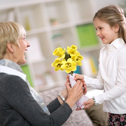 Glaciart One Felt Daffodil Artificial Flowers Bouquet - 5 pcs | Reusable, Washable and Essential Oil Ready Artificial Flowers w/Bendable Wire Stem | Great Gift or Home/Event Decorations