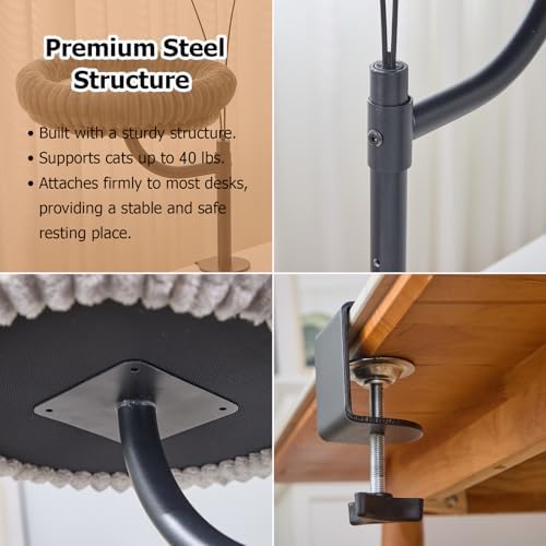 Petpals Desk Mount Cat Bed, 3 Angle Rotation & Adjustable Cats Perch