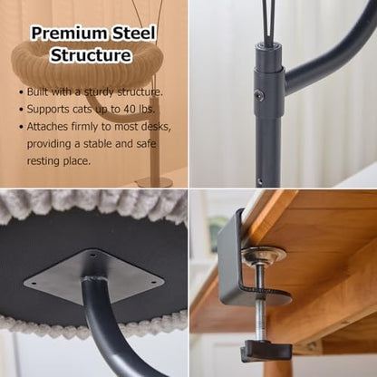 Petpals Desk Mount Cat Bed, 3 Angle Rotation & Adjustable Cats Perch