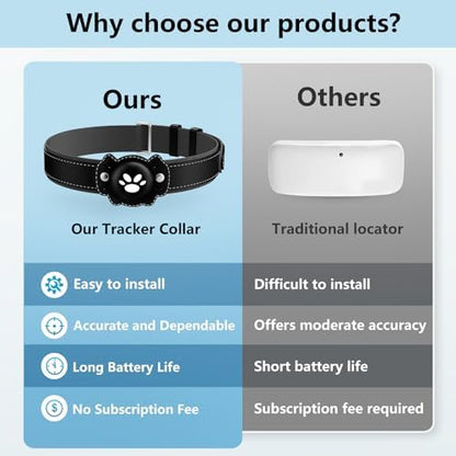 2-in-1 GPS Tracker for Cats: Smart Pet Collar with Real-Time Tracking,No Monthly Fee/Subscription (iOS & Android) Waterproof, Anti-Lost,365-Day Long Battery Life GPS Tracker Cat Collar (Black)