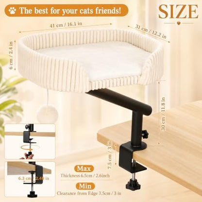 Cat Desk Bed with 3 Mats for All Seasons, 360° Rotating Adjustable