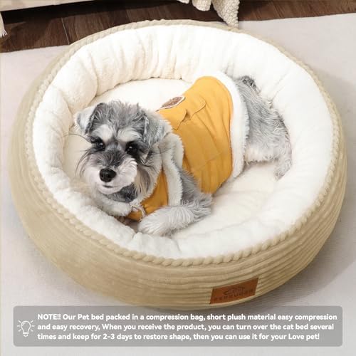 Zerbuger 23in Camel Round Dog Bed Sofa for Dogs Cats, Machine Washable