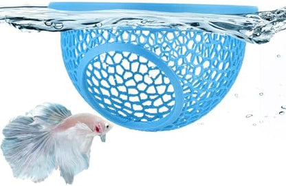 Blue Floating Betta Hide & Shrimp Cave: 3-in-1 Aquarium Hammock, Feeder & Resting Spot for Betta Fish, Shrimp & Small Fish | Eco-Safe PLA
