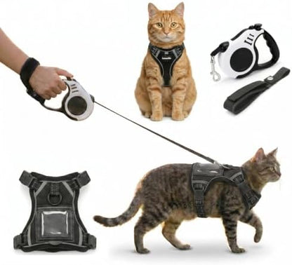 Luxelle Escape-Proof Cat Harness and Leash Set – Adjustable No Pull Soft Vest with 360° Reflective Straps, Built-in Pocket & Wrist Strap, Breathable Mesh Outdoor Harness