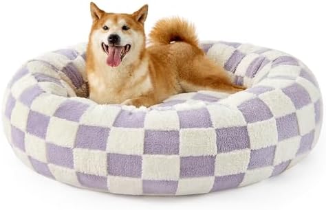 Lesure Shown on TV Jacquard Donut Dog Beds Large Sized Dog,Purple 36x36x8in