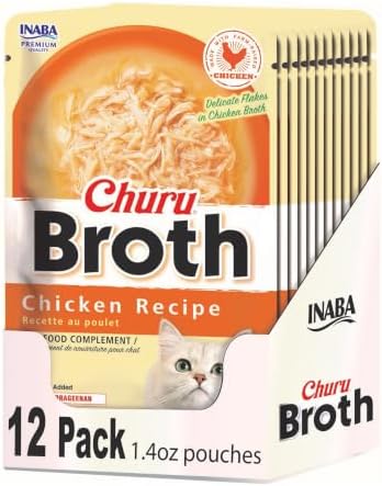 INABA Churu Broth for Cats, Side Dish Pouch, 1.4 Ounces per Pouch, 12 Pouches, Chicken Recipe