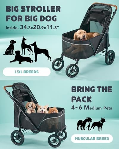Zoosky Pet Stroller for Large Dogs up to 110lbs, Large Pet Stroller