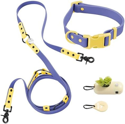 WLK1006C-5SET Luna Large 8FT Adjustable 6-in-1 Waterproof Hands-Free Leash and Collar with LED Flashlight, Bag Dispenser, and Poop Bag Holder, Curaçao