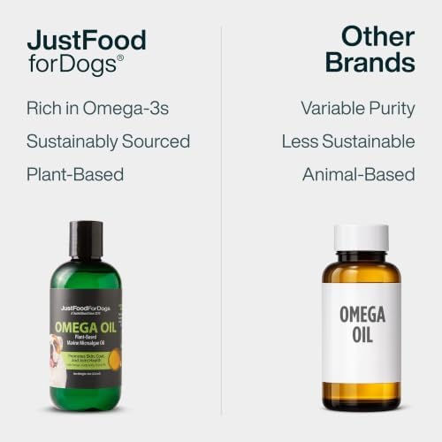 JustFoodForDogs Omega 3 for Dogs, Omega Oil for Dogs Skin, Coat, Joint -8Oz