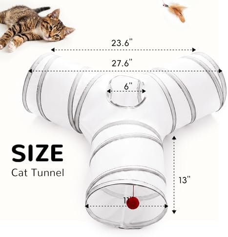 Tempcore Cat Tunnel, 3-Way Collapsible Toy for Indoor Cats, White & Grey