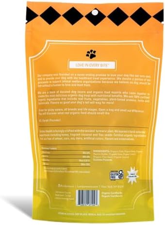 Lord Jameson Golden Health Soft & Chewy Organic Dog Treats - Anti-Inflammatory Tumeric & Flax Seed - No-Bake Recipe - Gluten-Free, Preservative-Free, USDA Certified Organic - Made In USA 6 oz
