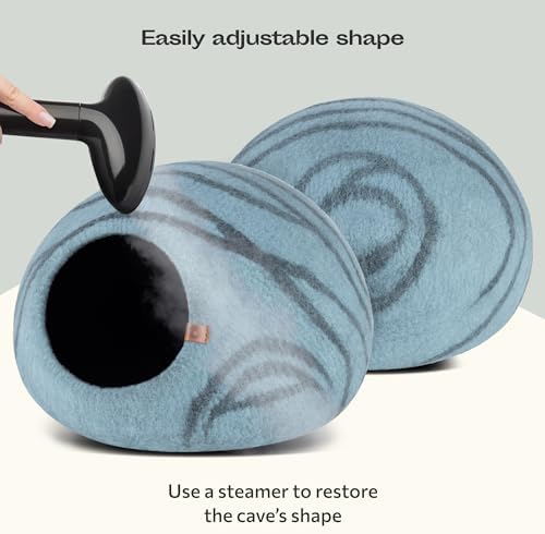 MEOWFIA Cat Cave - Merino Wool Bed for Indoor Cats (Aquamarine, Medium)