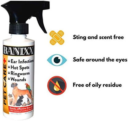 BANIXX Horse and Pet Care Spray, Skin Support for Horses, Dogs, and Cats, Alcohol-Free, Non-Staining, No Odor, Made in USA, All-Weather Grooming Formula, 2 oz