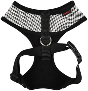 Puppia Amatus Dog Harness A (Over-The-Head) Fashionable Houndstooth Pattern Spring Summer Harness for Small and Medium Dogs, Black, Large