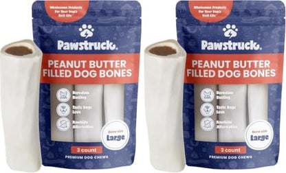 Pawstruck Large 5"-6" Filled Dog Bones, Peanut Butter Flavor - Made in USA, Long Lasting Stuffed Femur for Aggressive Chewers, Dental Treat - 6 Count
