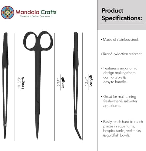 Mandala Crafts Black 10 Inch Aquascaping Tools Kit for Aquarium Terrariums
