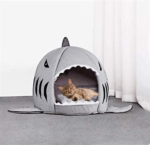 Cat Litter Hot Cat Mat Shark-Shaped House Warm Kennel Kitten Bed One Mat Two Usage Shark Bed for Small Cats Dog Cave Cozy Bed Removable （Light Grey）